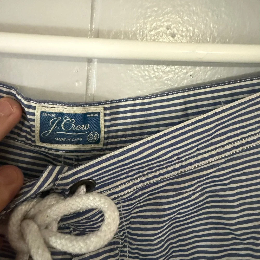 J. Crew Board Shorts Mens 34 Blue White Striped Lace Up Cargo Pocket Swim Trunks